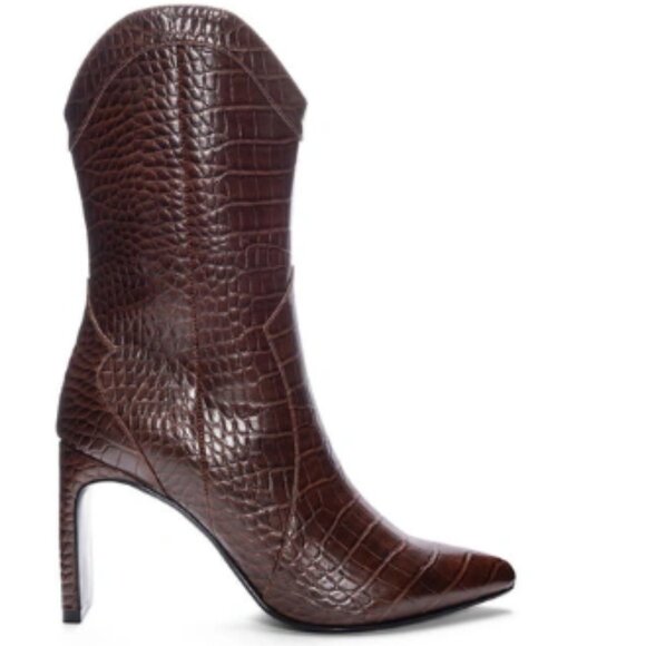 New CHINESE LAUNDRY Forester Western Boot In Dark Chocolate Brown Crocodile - Picture 3 of 8